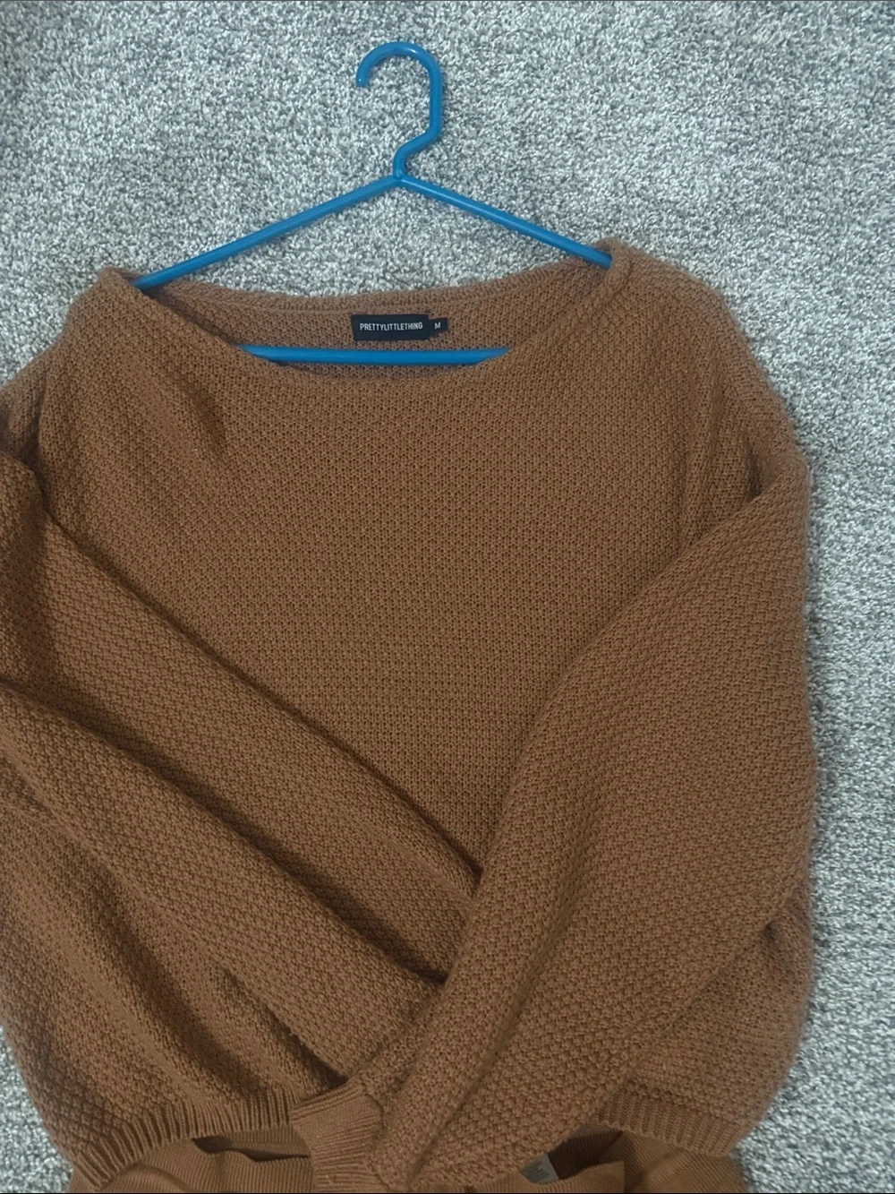 PrettyLittleThing Rust Off-the-Shoulder Knit Sweater Set